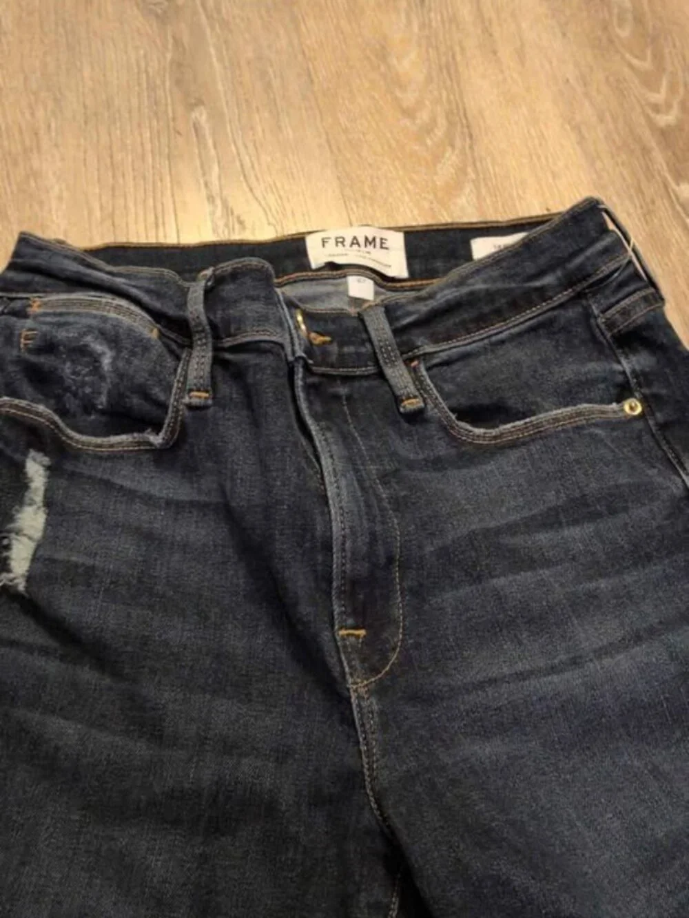 FRAME distressed jeans dark wash frayed hem size 27